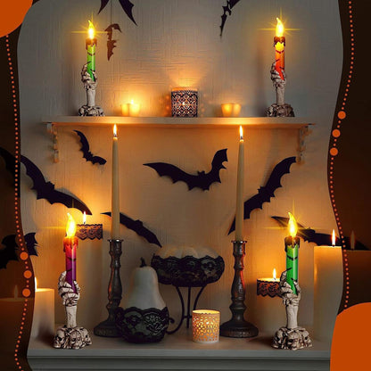 Dazzle Bright Halloween Decorations, 10 Pack Lighted Battery Operated Skeleton Hands Hold Candle with Stakes, Pathway Decor for Indoor Outdoor Party Home Garden