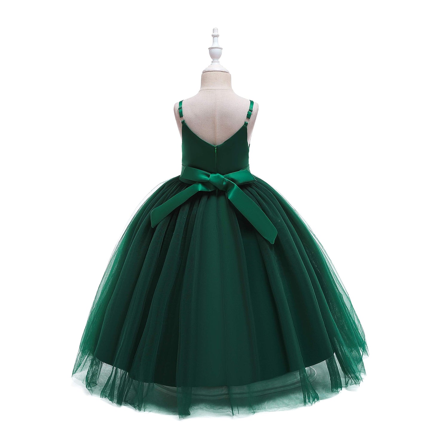 Glamulice Emerald Green Flower Girl Dress Lace Bridesmaid Long A Line Wedding Pageant Dresses Elegant Spaghetti Strap Party Gown Holiday Formal Princess Christmas Green Dance Photo Shoot Ball Gown 10