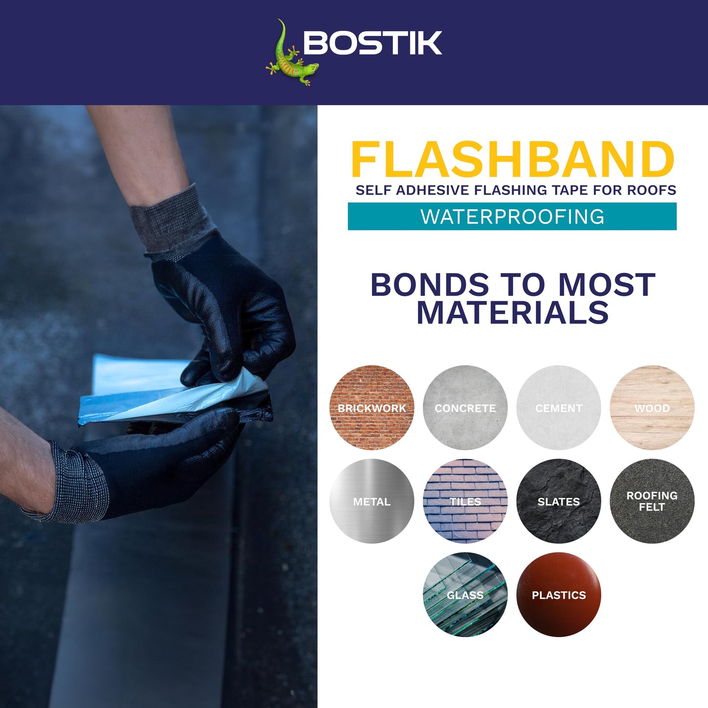 Bostik Flashband Self Adhesive Flashing Tape for Roofs Grey - 75mm x 10m - Provides an Instant Watertight Seal - Quick and Easy Application - Excellent Adhesion