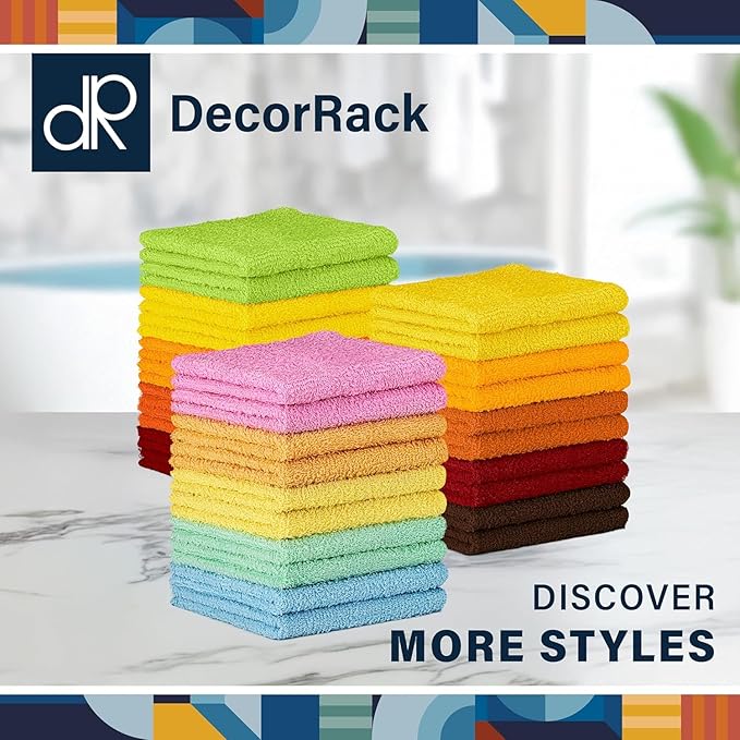 DecorRack 20 Pack 100% Cotton Wash Cloth, Luxurious Soft, 12 x 12 inch Ultra