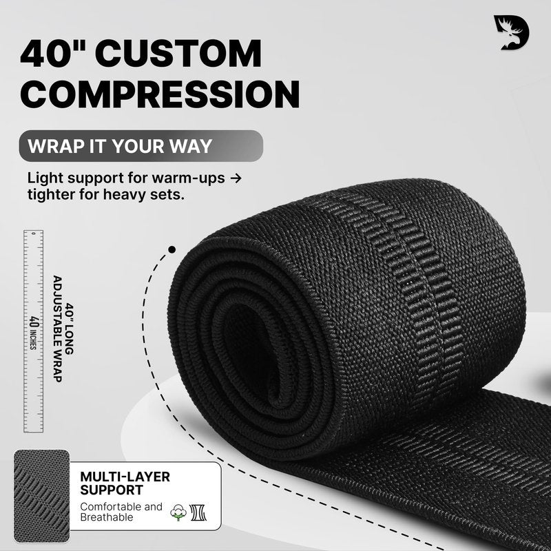 DMoose Fitness Elbow Wraps for Weightlifting (Pair) - 40'' Adjustable Elbow Strap for Gym Workout & Bench Press, Compression Elbow Wraps for Tendonitis & Joint Support, Elbow Sleeve (Black)