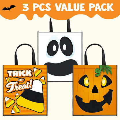 JOYIN 3 PCS Halloween Large Tote See-through Bags, 22.5” x 13.4” Halloween Goodie Candy Bags for Kids Trick or Treating, Grocery Shopping Gifts Tote with Handles, Classroom Party Favor Supplies