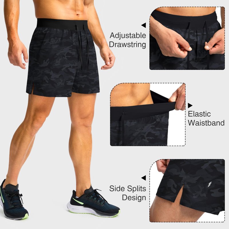 Soothfeel Men's Running Shorts with Zipper Pockets 9"/ 7"/ 5" Lightweight Quick Dry Basketball Gym Workout Athletic Shorts for Men (Grey Camo, XL)