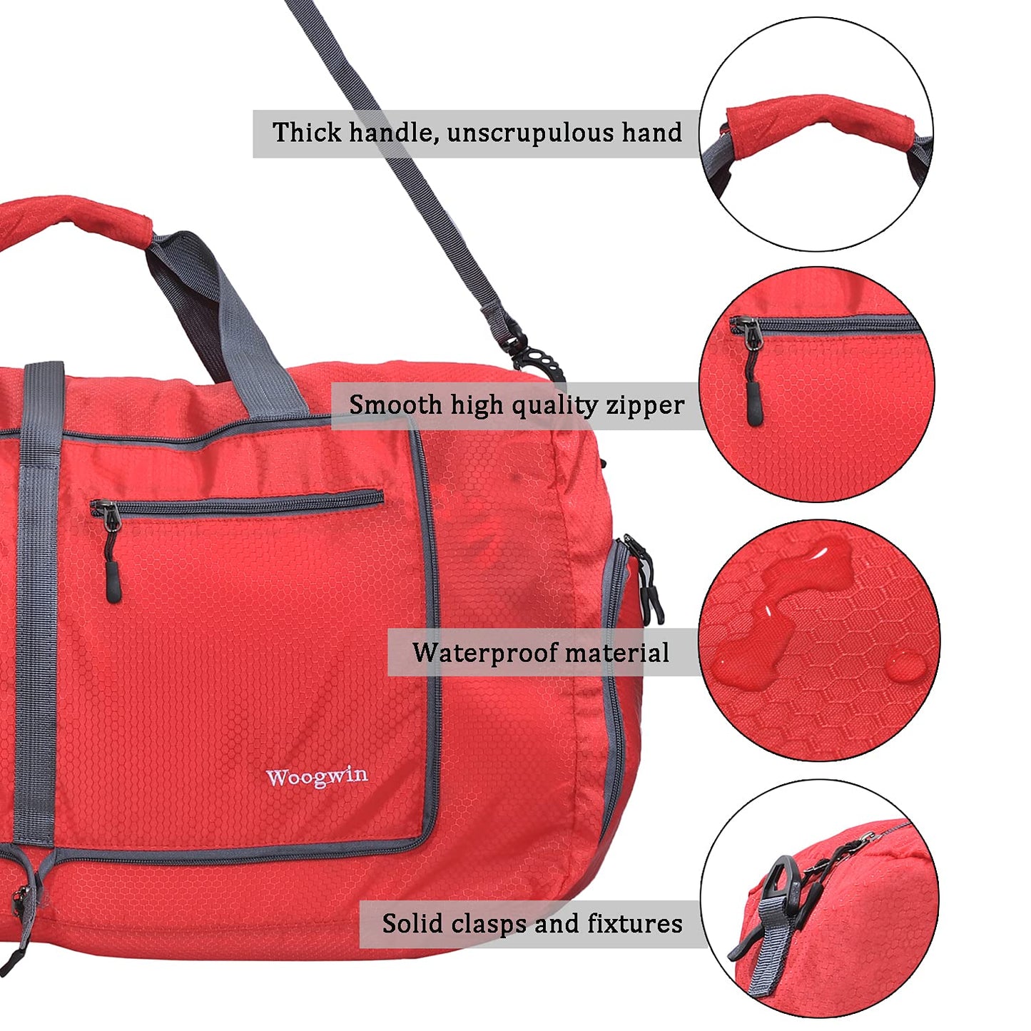 Woogwin Travel Duffel Bag Large Foldable Waterproof Overnight Bag for Beach Swim Bags Pool Sports Gym, 60L Red, Big Size, Large Duffle Bags