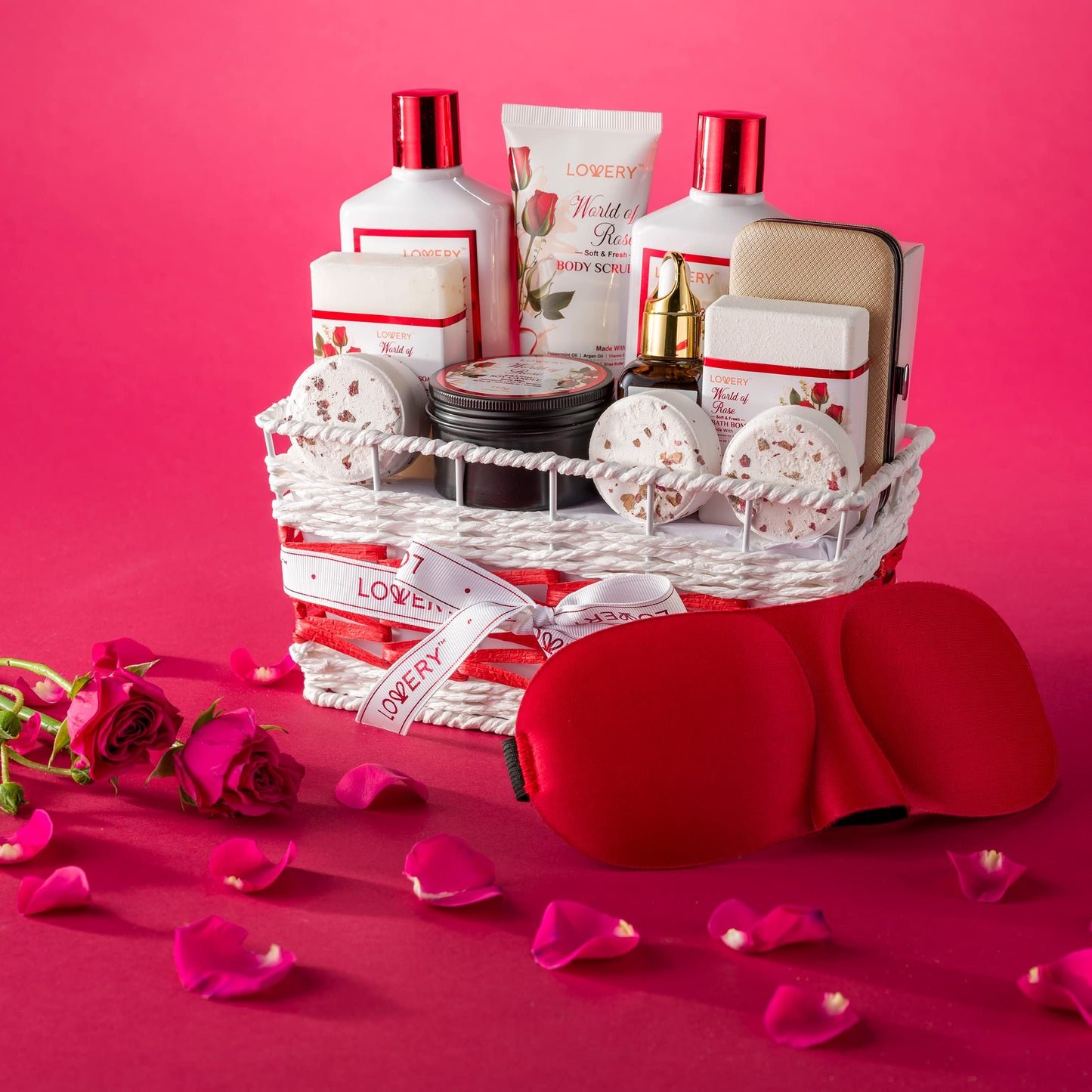 Valentines Day Gifts for Her, Red Rose Spa Gifts for Women, Bath and Body Gift Set, 35 Piece Stress Relief Spa Kit Gift Basket, Birthday, Mom, Nail Care Kit - Body Scrub, Bubble Bath, Bath Bomb & More