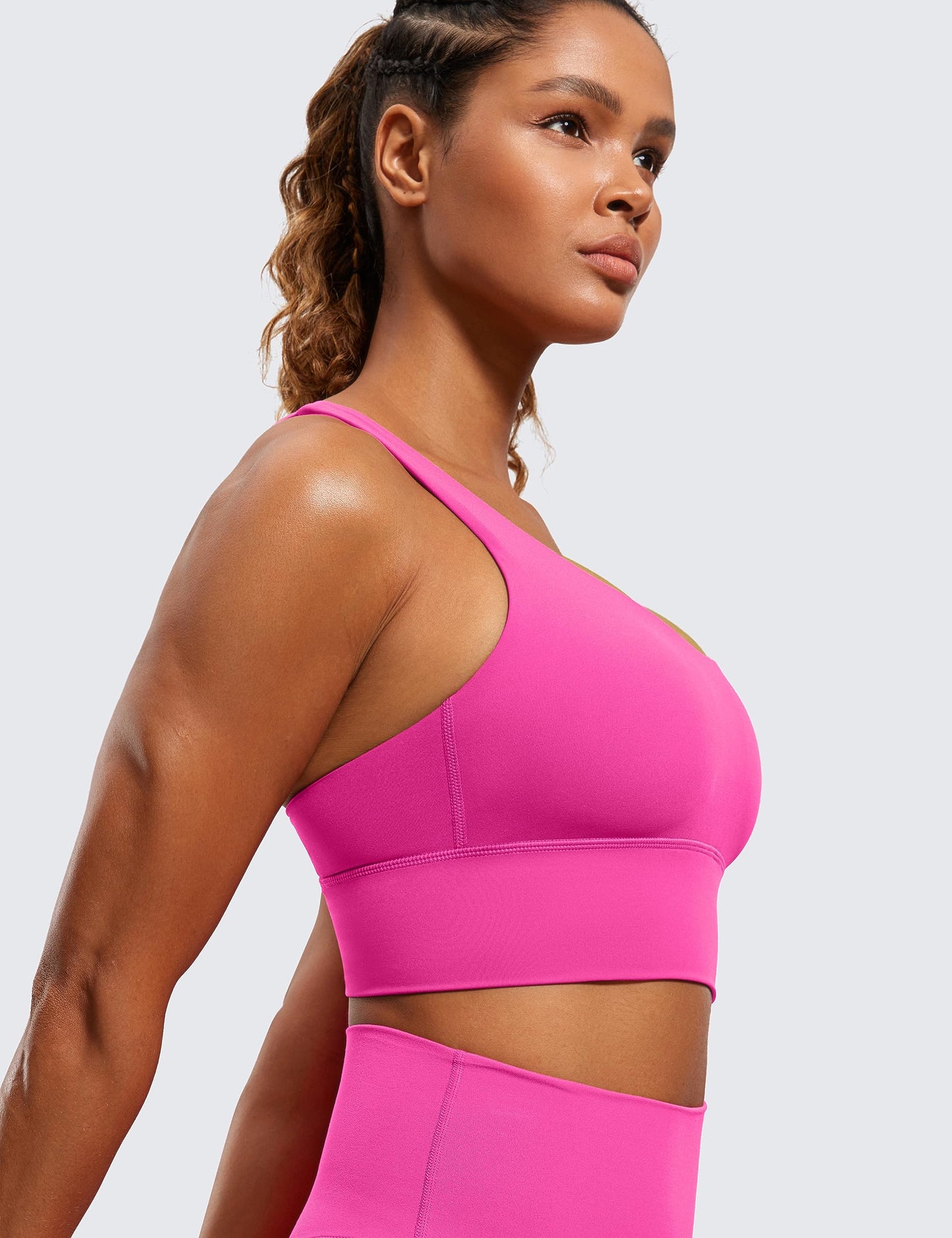 CRZ YOGA Naked Feeling Strappy Longline Sports Bras for Women - Medium Impact Criss Cross Yoga Padded Workout Crop Top Hibiscus Purple Medium