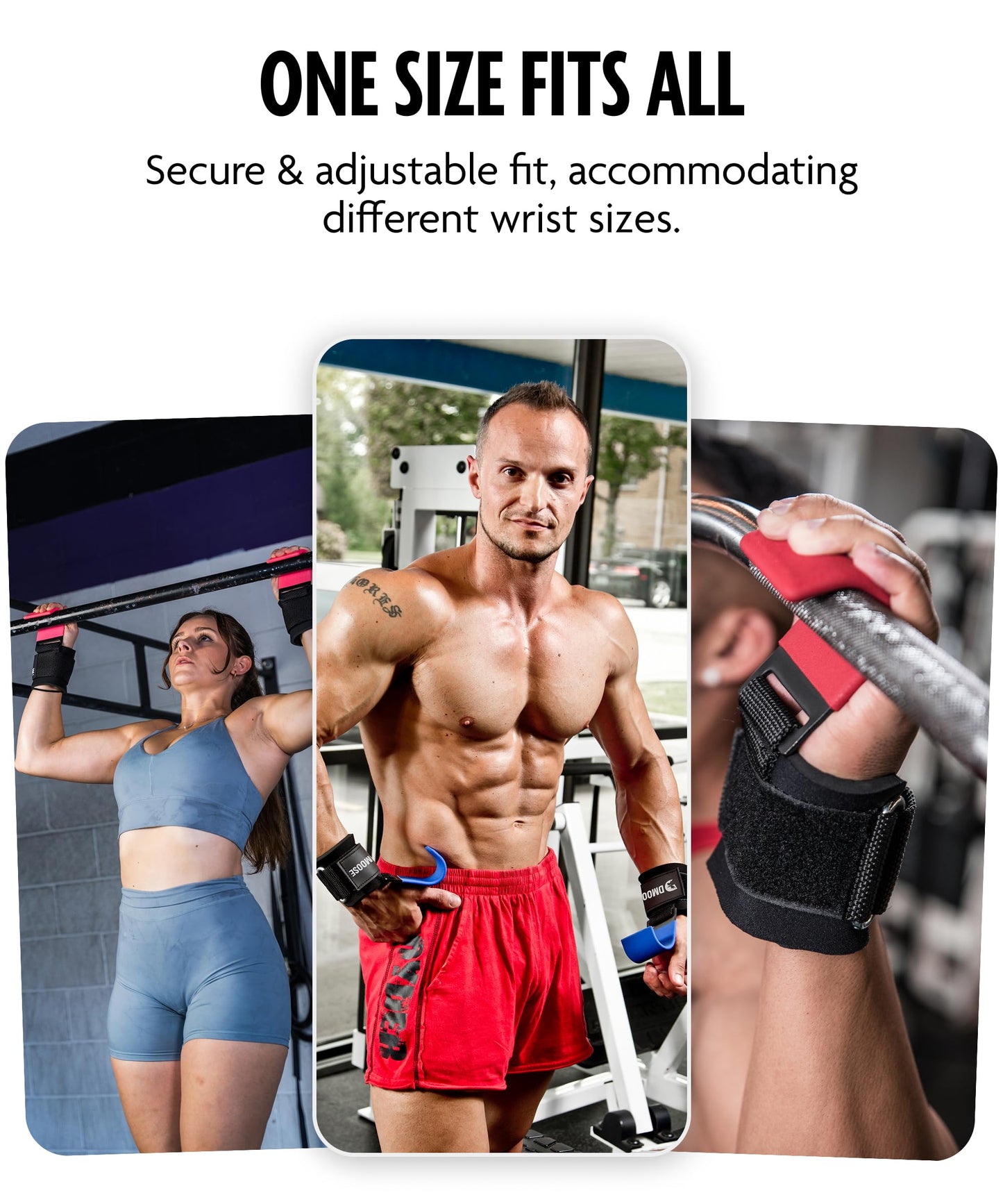 DMoose Fitness Weight Lifting Hooks (Pair) for Deadlifts, Pull Ups & Shrugs - 500 Lbs Capacity, Thick Wrist Padding - Heavy Duty Gym Workout Grips Straps for Men and Women