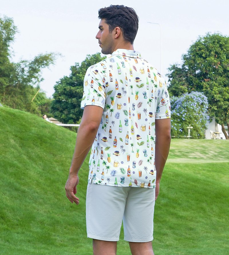Alex Vando Mens Hawaiian Golf Shirt Moisture Wicking Digital Print Golf Shirts for Men,White Beer,L