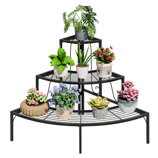 SIMHOMSTOR Plant Pot Stand Shelf, 3 Tier Flower Quarter Display Rack, Metal Succulent Plants Storage Holder for Outdoor and Indoor, Black