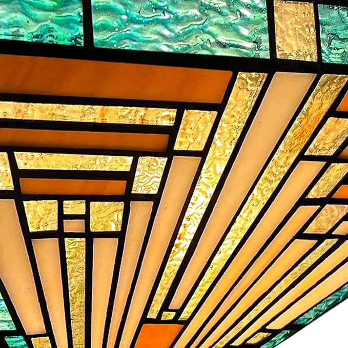 Capulina Tiffany Lamp Stained Glass Ceiling Light 2 Light 14 Inches Wide Amber Green Tiffany Style Semi Flush Mount Ceiling Lamp for Kitchen Porch Entryway Bathroom Hallway