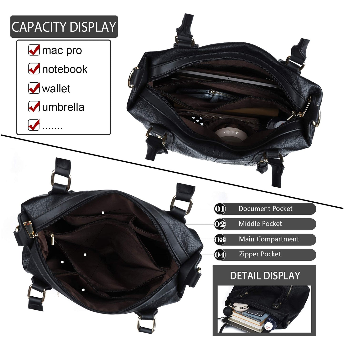 Gladdon Hobo Bags for Women Large Capacity Top Handle Bags with Multi Pocket Tote Shoulder Handbags Faux Leather Crossbody Bag for Work School Travel