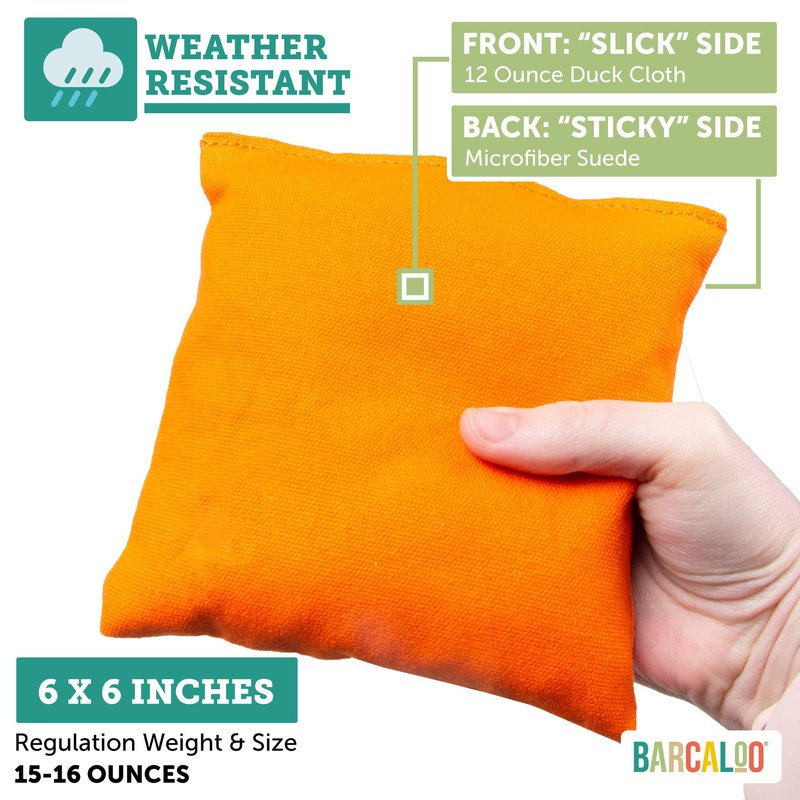 Barcaloo Pro Cornhole Bags - Set of 8 Regulation All Weather Two Sided Bean Bags for Professional Corn Hole Game - 4 Orange & 4 Blue