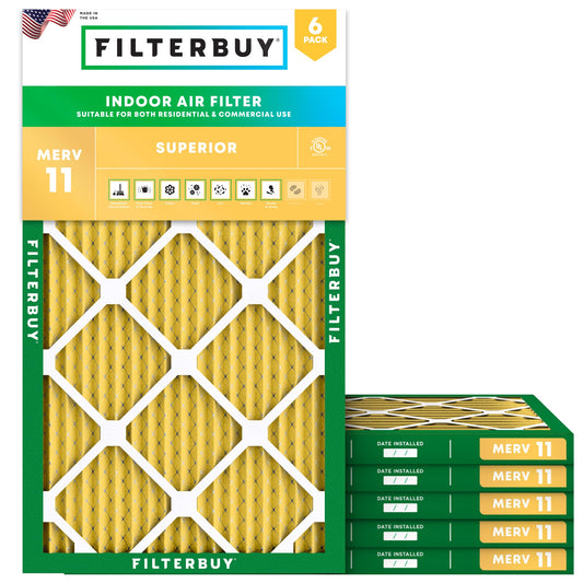 Filterbuy 12x36x1 Air Filter MERV 11 Superior Pet & Allergy Defense (6-Pack), Electrostatic Pleated HVAC AC Furnace Filters Replacement, Made in USA (Actual Size: 11.88 x 35.88 x 0.75)
