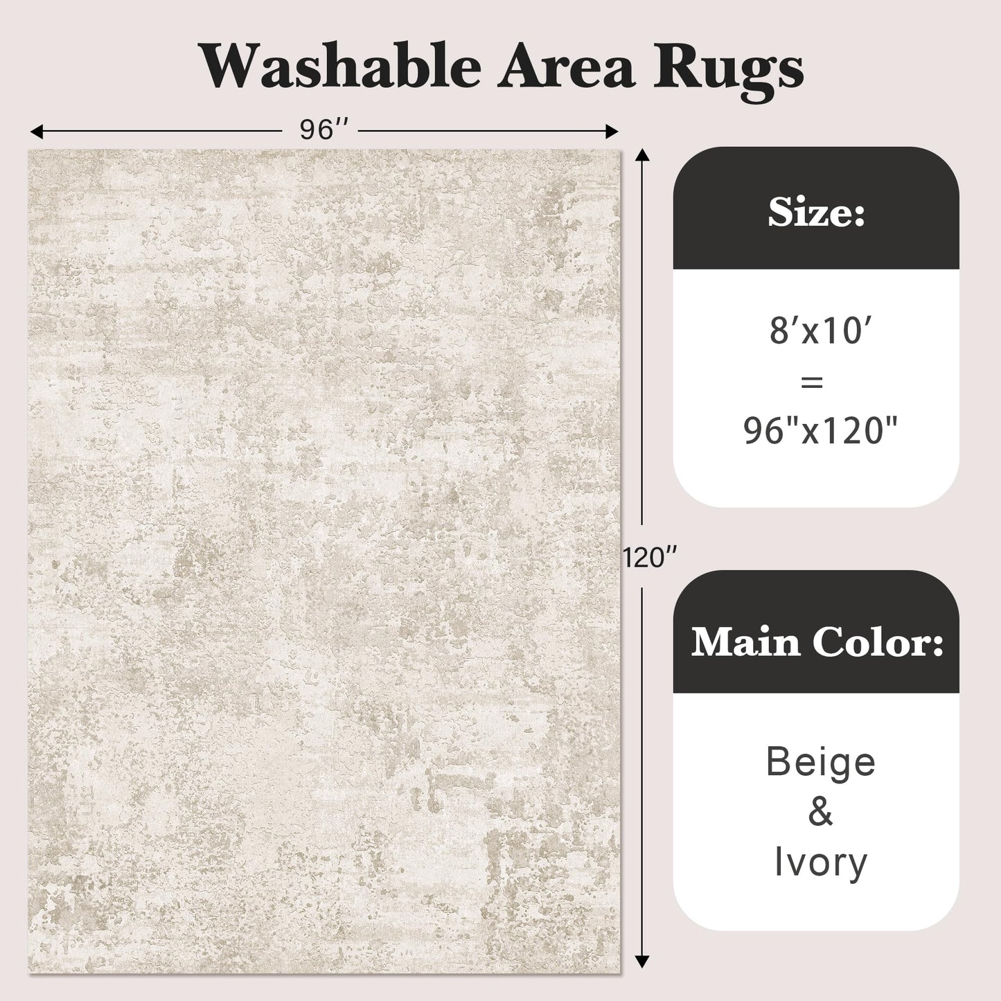 Art&Tuft Washable Rugs 8x10, Anti-Slip Backing Abstract 8x10 Area Rugs for Living Room, Foldable Stain Resistant Machine Washable Area Rug (8'x10', Beige)