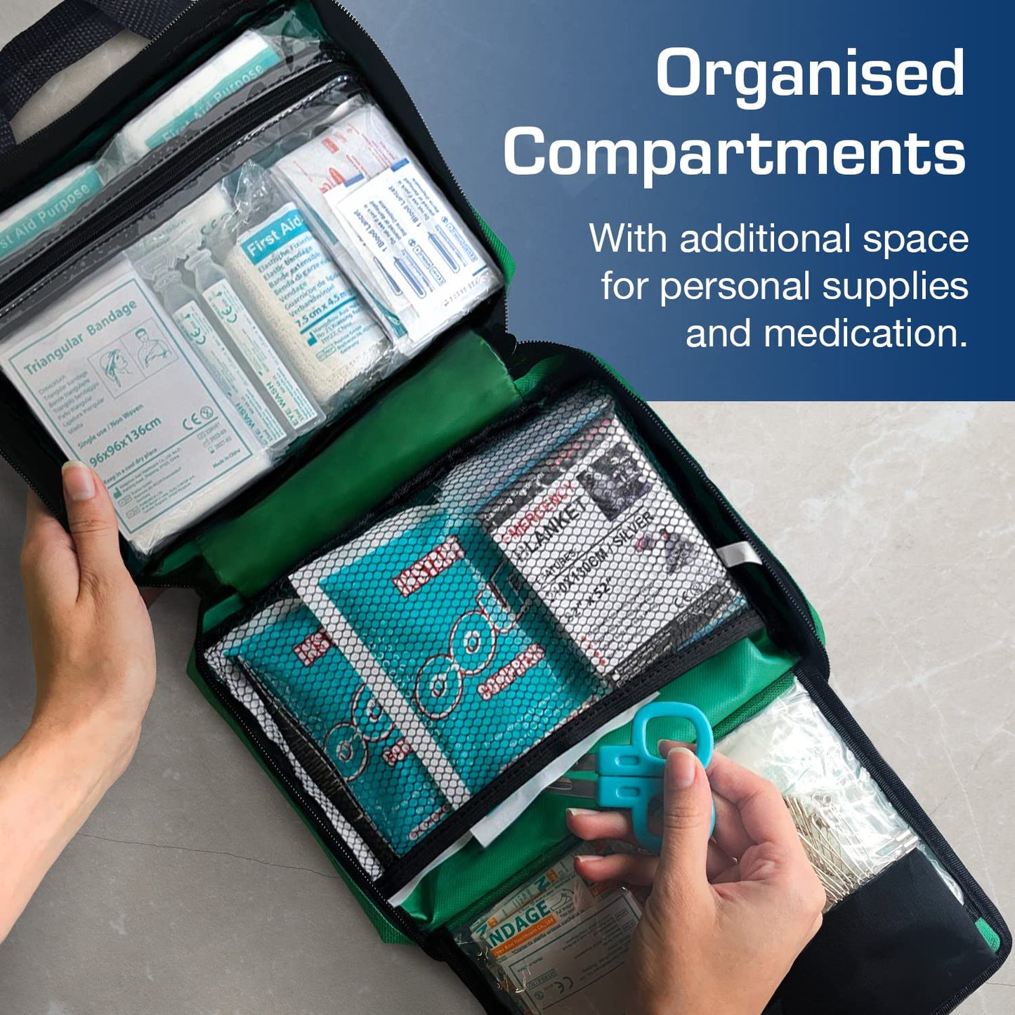 220 Piece Premium First Aid Kit Bag - Includes Eyewash, 2 x Cold (Ice) Packs and Emergency Blanket for Home, Office, Car, Caravan, Workplace, Travel and Sports