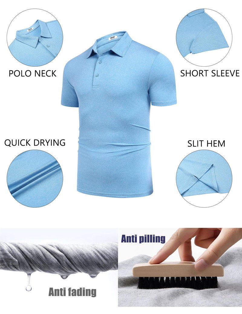 COOFANDY Men's Athletic Blue Golf Polo Shirt Quick Drying Performance Short Sleeve Sports Patterns Shirts