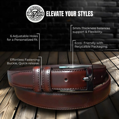Marino’s Men Genuine Leather Dress Belt with Single Prong Buckle - Mahogany - 40