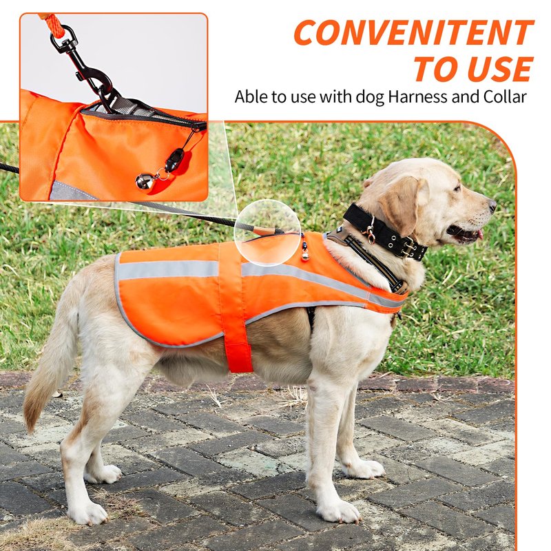 Reflective Dog Vest for Medium Large Breeds, High Visibility Dog Safety Vest with Removable Bell Keep Safe from Hunting, Training & Cars Accidents