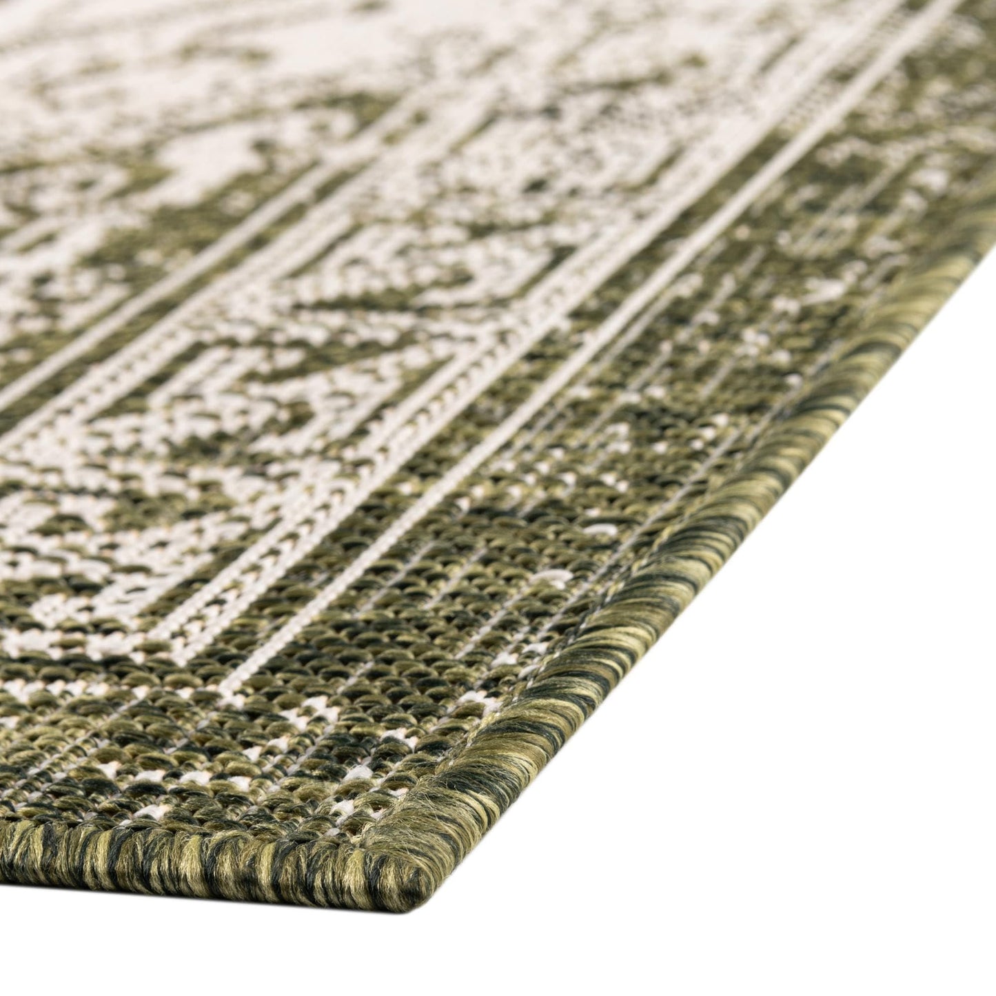 Rugs.com - Outdoor Aztec Rug – 4' 1 x 6' 1 Green Indoor/Outdoor Rug – Weather Resistant Flatweave for Patio, Deck, and Porch