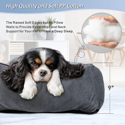 MIXJOY Large Dog Bed Washable, Grey Dog Bed Puppy Beds Orthopedic Pet Bed with Anti-Slip Bottom, Low Front Edge Dog Bed for Border Collie, Golden Retriever, French Bulldog, 76×61×23 cm