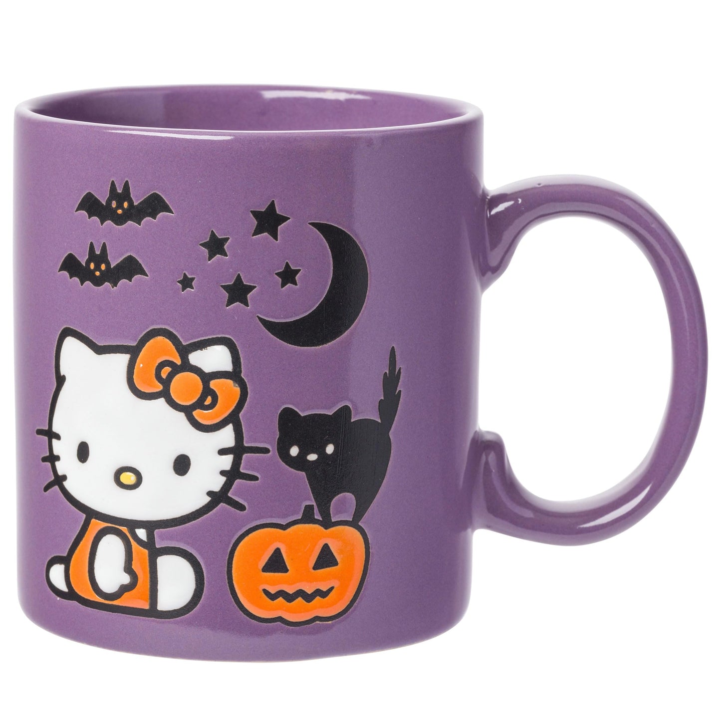 Silver Buffalo Sanrio Hello Kitty Halloween Pumpkin Bats Wax Resist Ceramic Mug, 20 Ounces