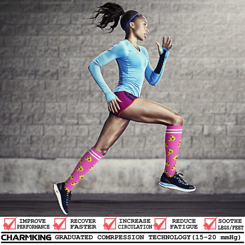 CHARMKING Compression Socks for Women & Men (8 Pairs) 15-20 mmHg Graduated Copper Support Calf Socks are Best for Pregnant, Nurses - Boost Performance, Circulation, Knee High Wide Calf(S/M, Multi 54)