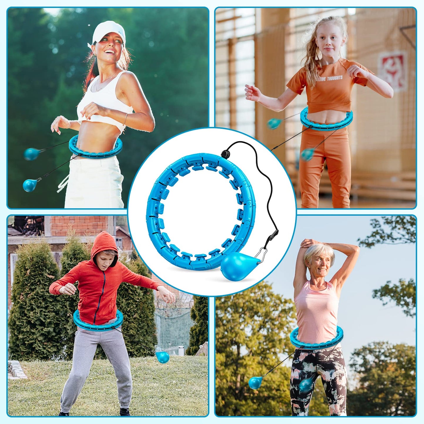 APzek Weighted Exercise Hoop Plus Size, 32 Detachable Knots for Adults & Beginners, 2 in 1 Abdomen Fitness Massage Non Fall Smart Hooola Hoop with Auto Spinning Ball