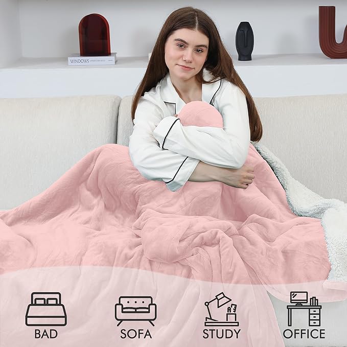 Electric Throw Blanket, Heated Blanket Flannel Sherpa with 4 Hours Auto Off & 5 Heating Levels, Washable Heating Throw with Overheat Protection for Home Use, Ideal Gift, 50"x60", Candy Pink