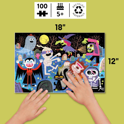 Mudpuppy Haunted Graveyard – 100 Piece Glow in The Dark Jigsaw Puzzle with a Scary Scene of Monsters and Creatures and Hidden Spooky Details in The Dark