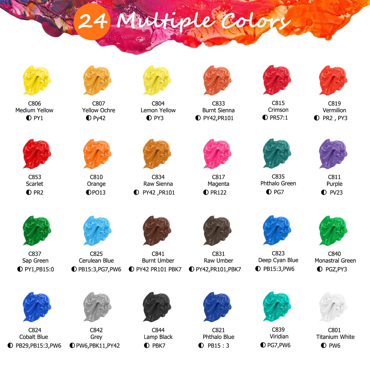 Caliart 24 Colors Acrylic Paint Set with 12 Brushes, Art Craft Paints Gifts Trendy Stuff for Adults Artists, Halloween Pumpkin Canvas Ceramic Rock Eggs Painting Kit Art Supplies