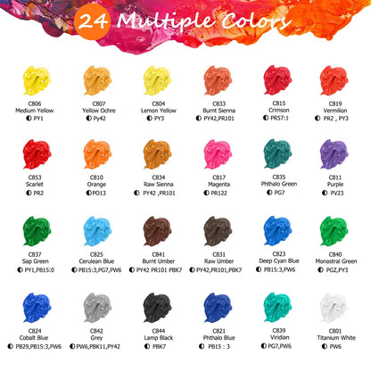 Caliart 24 Colors Acrylic Paint Set with 12 Brushes, Art Craft Paints Gifts Trendy Stuff for Adults Artists, Halloween Pumpkin Canvas Ceramic Rock Eggs Painting Kit Art Supplies