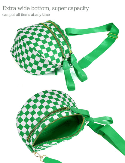 Spacious Checkered Nylon Crossbody Bag Bum Bag Checkered Handbags Wallets for Women