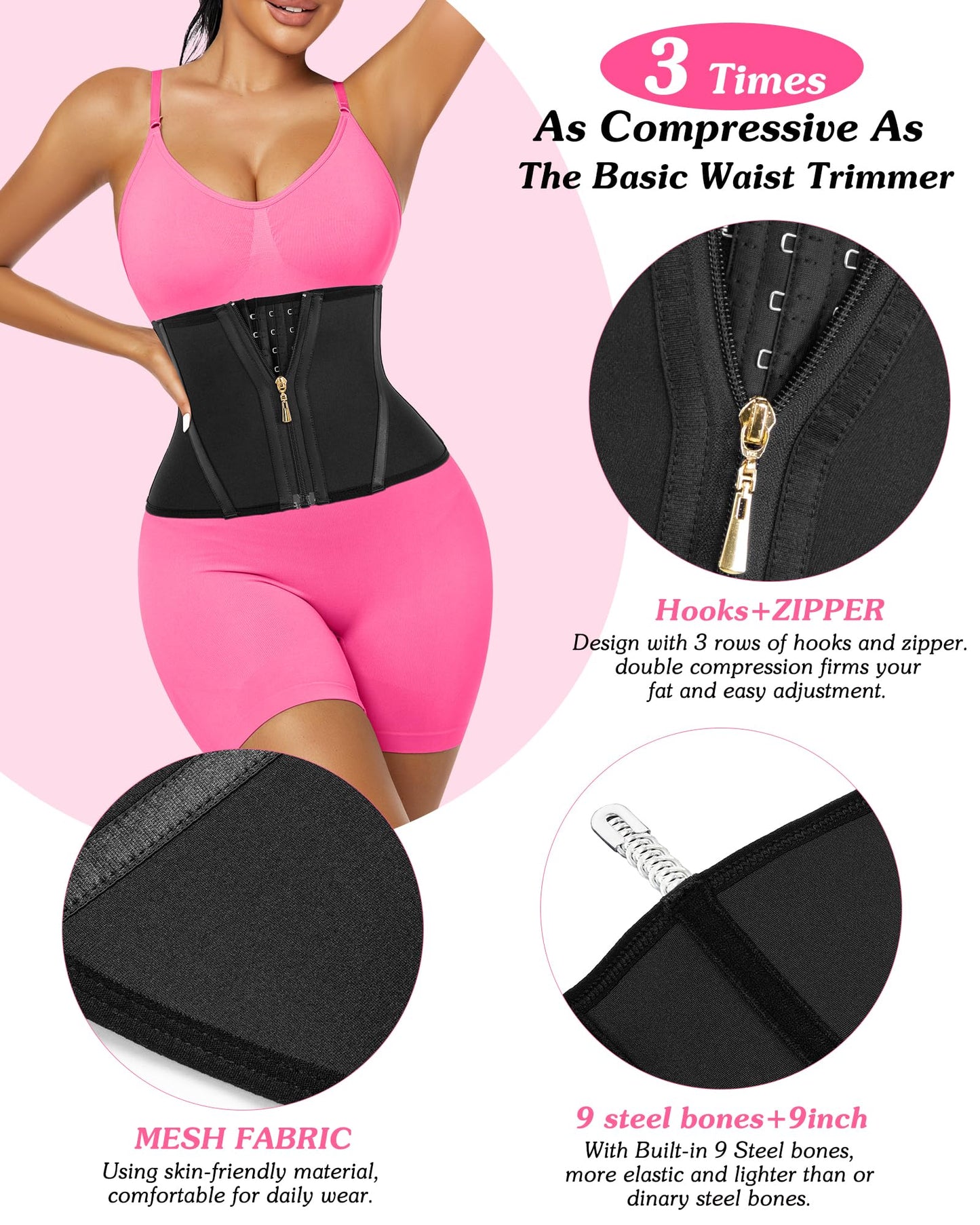 Waist Trainer With 9 Steel Bone Adjustable Underbust Shapewear 9 Inches