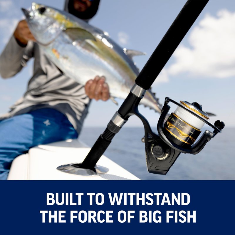 Penn 7' Battle IV Spinning Fishing Rod and Reel Combo Kit, 8000 Reel, CNC Gear Technology, Full Metal Body and Sideplate, HT-100 Drag System