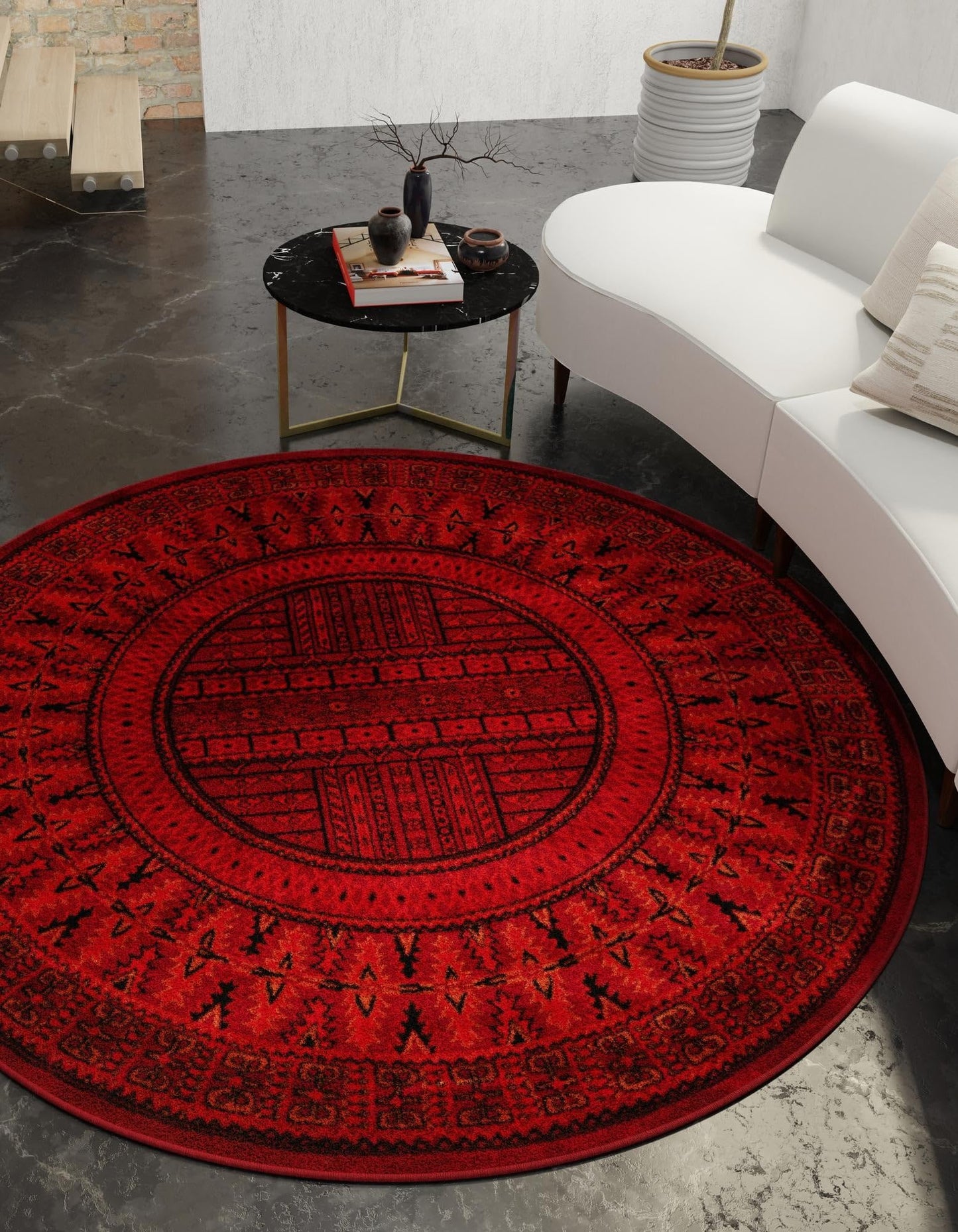 Rugs.com Bokhara Collection Rug – 3 Ft Round Red Medium-Pile Rug Perfect for Kitchens, Dining Rooms