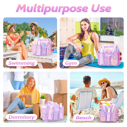 famichan Mesh Shower Caddy Portable with Drawstring, Dorm Room Essentials for College Students Girl & Boy, Larger Shower Bag for Camping,Swimming,Gym,Travel,Bathroom - Purple