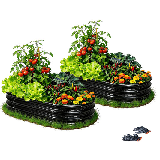 Gartist 2 pcs 4×2×1 ft Black Raised Garden Bed Kits Outdoor, Easy Assembly Galvanized Planter Raised Beds with Gloves & Wing Nuts for Vegetables, Flowers & Herbs