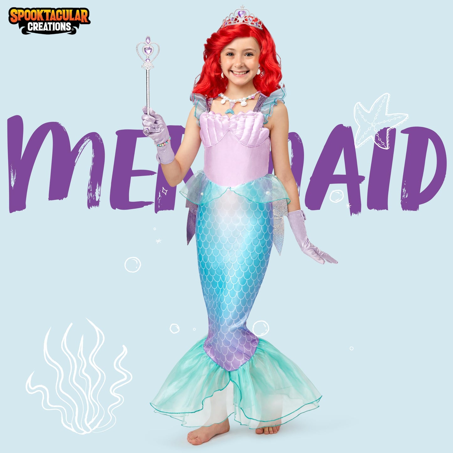 Spooktacular Creations Halloween Mermaid Costume for Girls, Purple Little Mermaid Dress, Princess Dress Up for Girls 4-6 Toddler Pretend RolePlay, Themed Party (Large, 10-12 yrs)