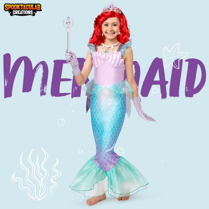 Spooktacular Creations Halloween Mermaid Costume for Girls, Purple Little Mermaid Dress, Princess Dress Up for Girls 4-6 Toddler Pretend RolePlay, Themed Party (Large, 10-12 yrs)