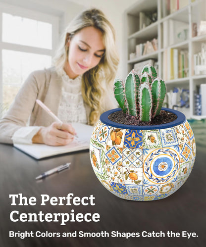 PieceRelax 3D Puzzle Planter - Retro Tiles - Small Round Plant Pots with Drainage, Home Decor Flower Pots for Indoor Cactus, Succulents Pots [K1104]