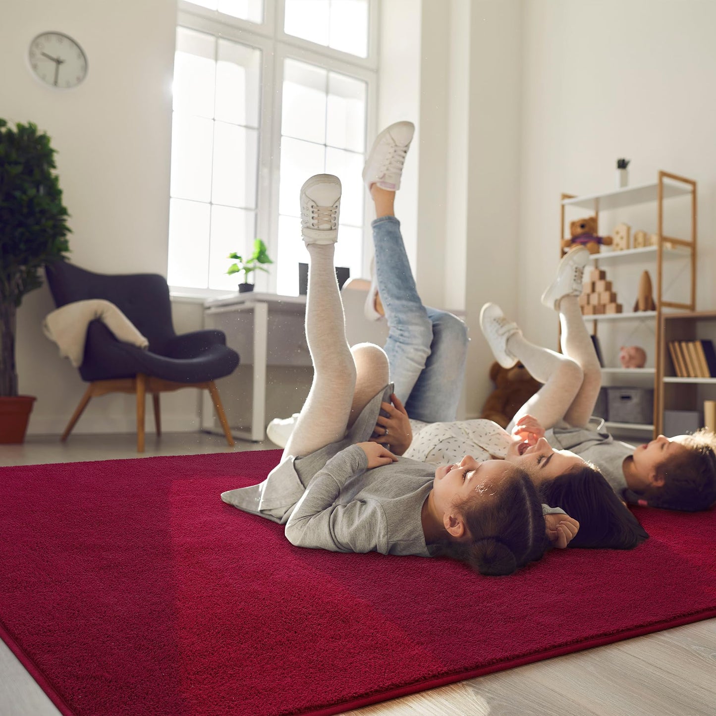 B BENRON Soft Rugs for Living Room 5x7 Wine Red, Minimalist Area Rug for Bedroom Nursery Dining Table Dorm, Throw Rugs for Men Boys Girls Kids Room Indoor Floor Carpets