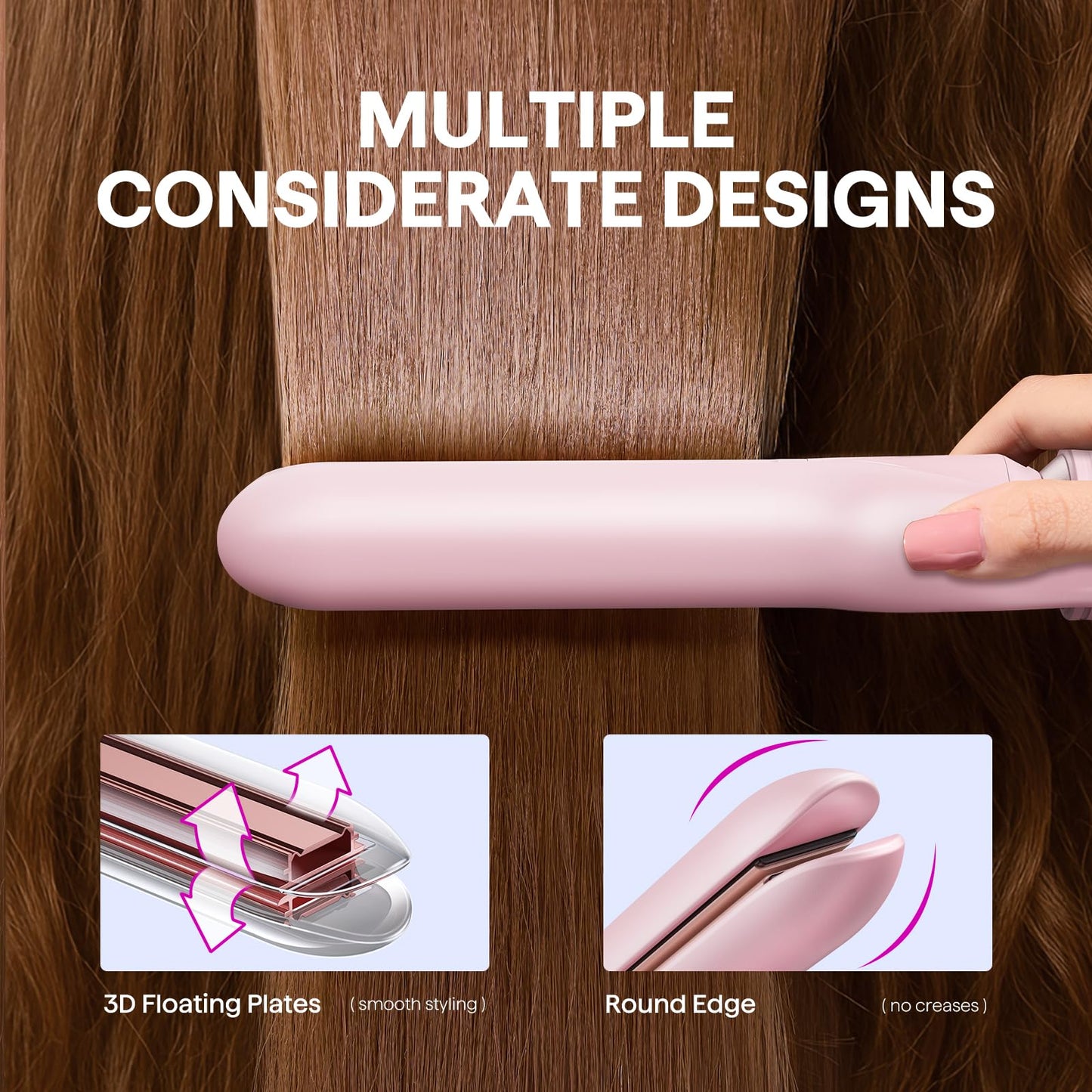 Wavytalk 3 in 1 Curling Wand Set, Multi Curl, Curling Iron Set with Heated Round Brush, Flat Iron Hair Straightener, 1 1/4 inch Curling Iron, Dual Voltage Hair Curler(Pink)