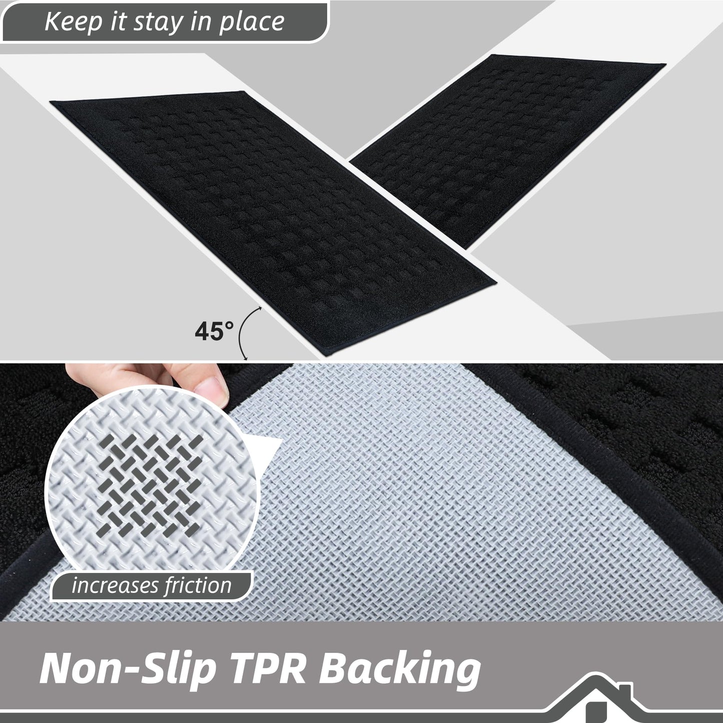 BEQHAUSE Dirt Trapper Door Mats 20"x32", Non-Slip Waffle Doormat Indoor Entrance Low-Profile, Dirt Resist and Absorbent Entryway Rugs Washable Inside Welcome Floor Mat for Front Back Door, Black