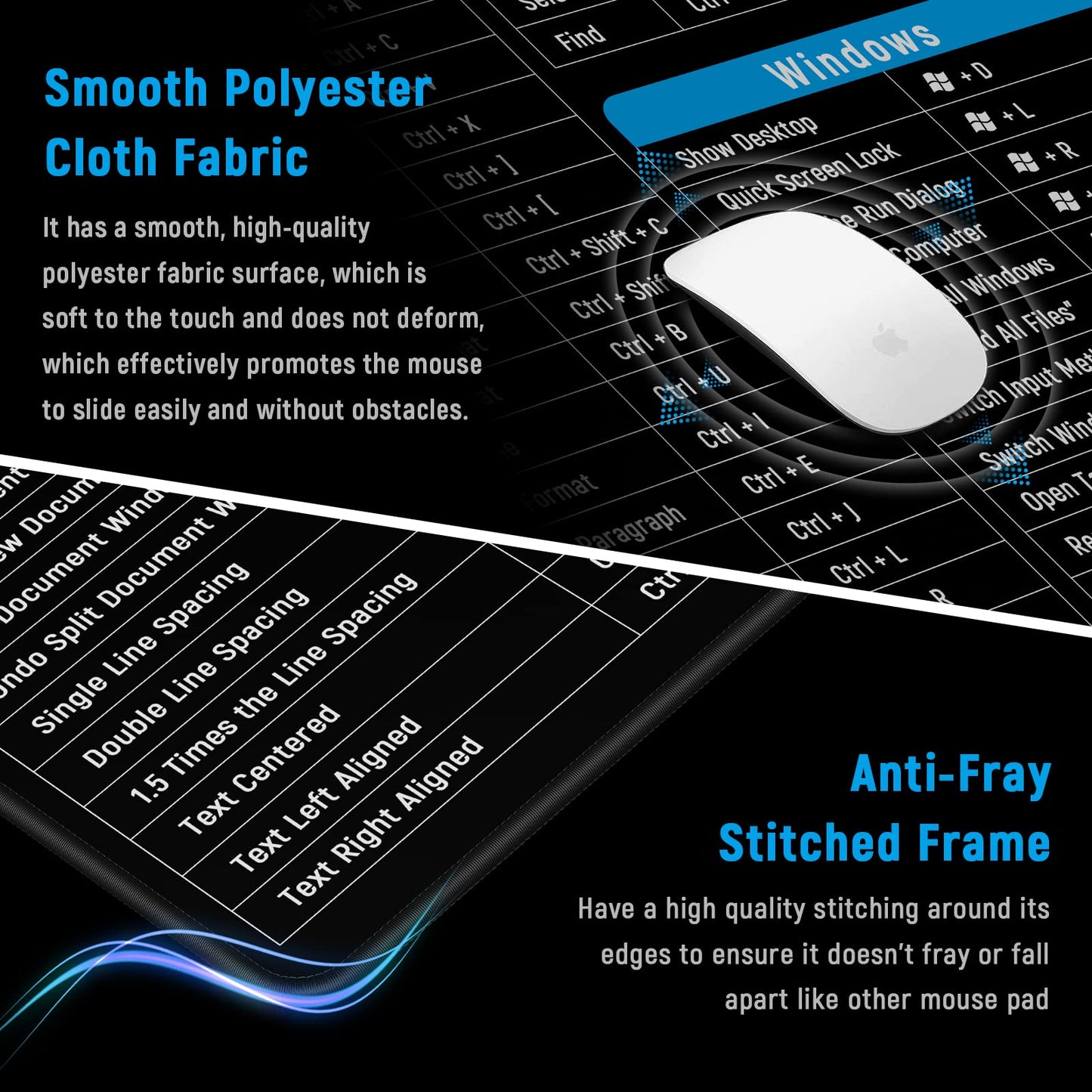 JIALONG Excel Shortcuts Mouse Mat Large XXL (900x400mm) Thick Extended Excel Cheat Sheet Desk Mat Soft Computer Keyboard Mouse Pad for Macbook, PC, Laptop, Office