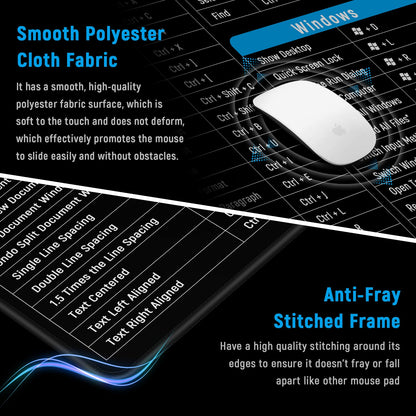 JIALONG Excel Shortcuts Mouse Mat Large XXL (900x400mm) Thick Extended Excel Cheat Sheet Desk Mat Soft Computer Keyboard Mouse Pad for Macbook, PC, Laptop, Office