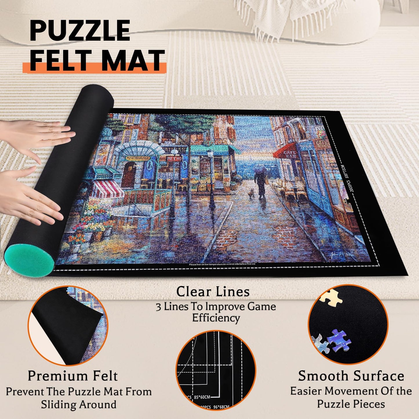 Jigsaw Puzzle Mat Roll Up - 1500 1000 500 Pieces Puzzel Matte, Black Roll-Up Puzzles Mats Felt Save Trays for Sorting Table Board Clear Sheets, Frame Keeper Storage Accessories for Adults