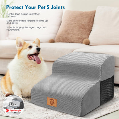 Myiosus Dog Steps for Sofa/Bed, Foam Dog Stairs with Removable Waterproof Cover, Non-Slip Pet Steps for Small Dogs & Cats, Injured Pets up to 50 lbs, 30 cm High Steps for Dogs to Get on the Bed, Grey