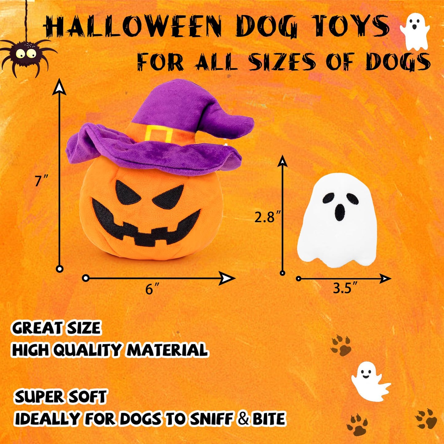 lilfrd Halloween Dog Toys - Pumpkin & Ghosts Dog Halloween Toys, Squeaky Plush Dog Toy, Gifts for Small Medium Large Dogs, Hide and Seek Dog Toy