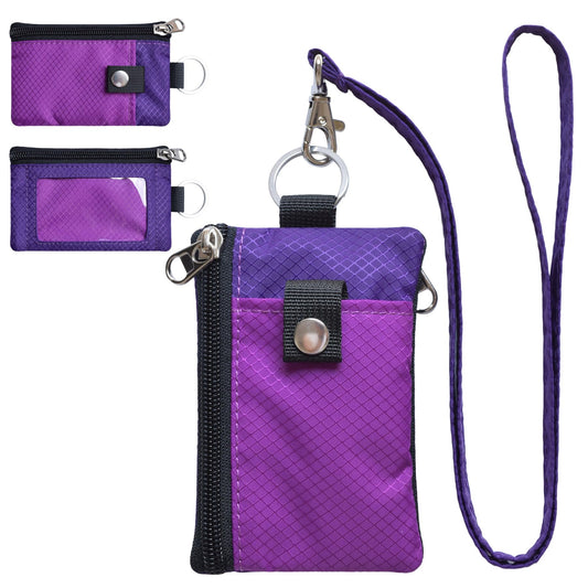 CHENSPRX Minimalist RFID Blocking Small Wallet with ID Window,WaterResistant Zip Id Case Wallet with Lanyard Keychain for Cards,Cash,Travel,Women,Men (Violet+purple)