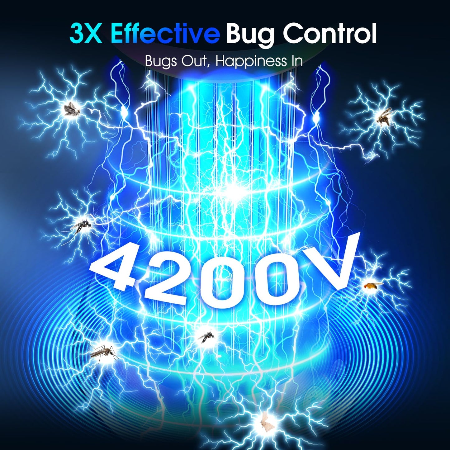 GTERT Solar Bug Zapper Outdoor, Electric Bug Zapper, 6000mAh Rechargeable Mosquito Zapper, Cordless Fly Zapper, 4 Modes Waterproof Insect Zapper for Home Garden Patio Backyard Camping